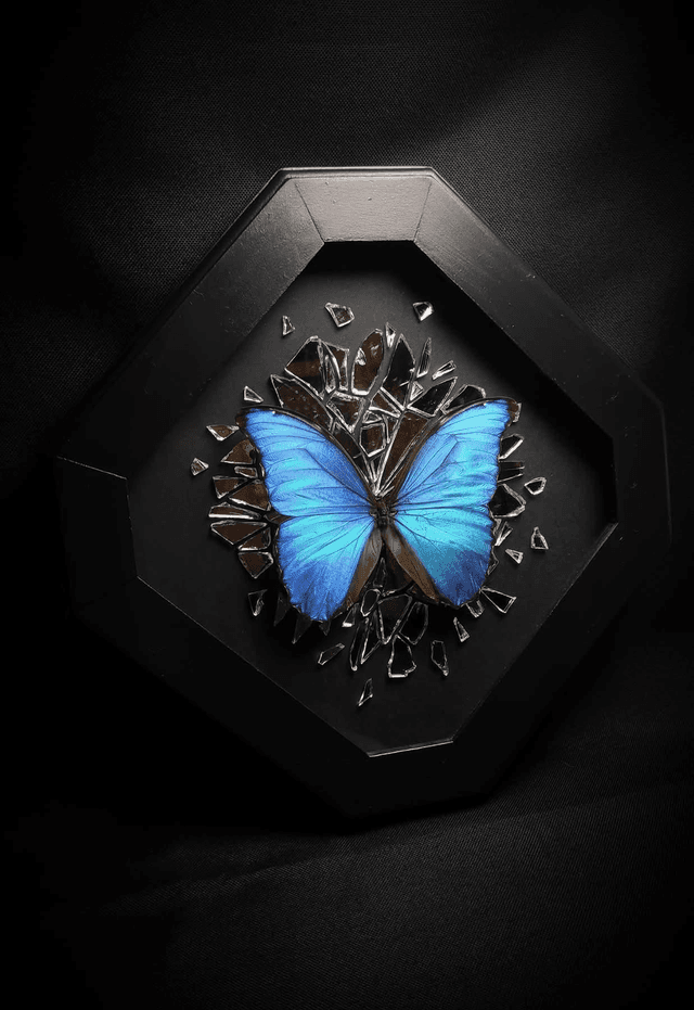 Cadre Miroir Brisé Papillon Morpho Godarti Assarpai